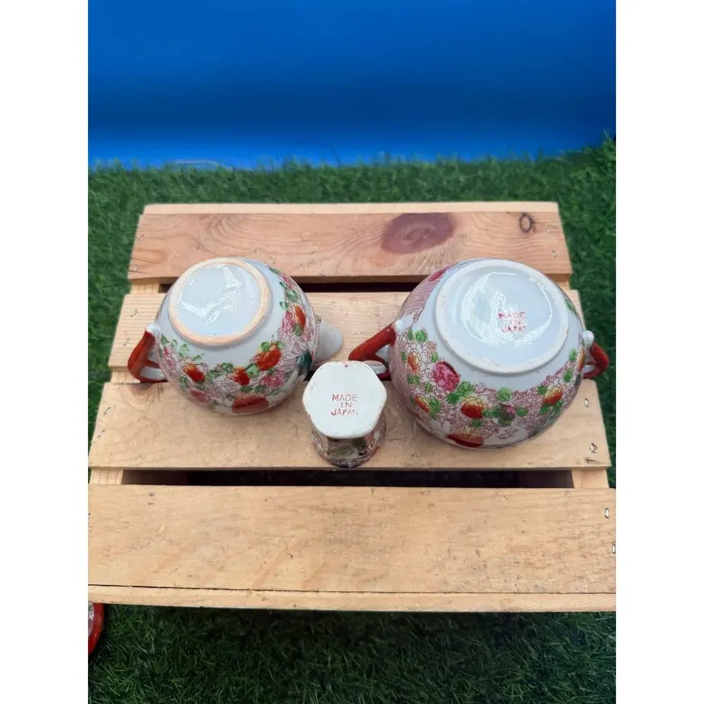 Vintage Kutani Porcelain Miniature Tea Set - Geisha/Garden Motif-3Piece Part Set